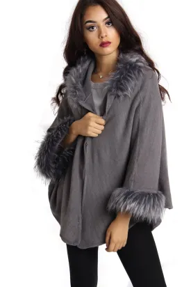 Short Faux Fur Cape With Sleeves