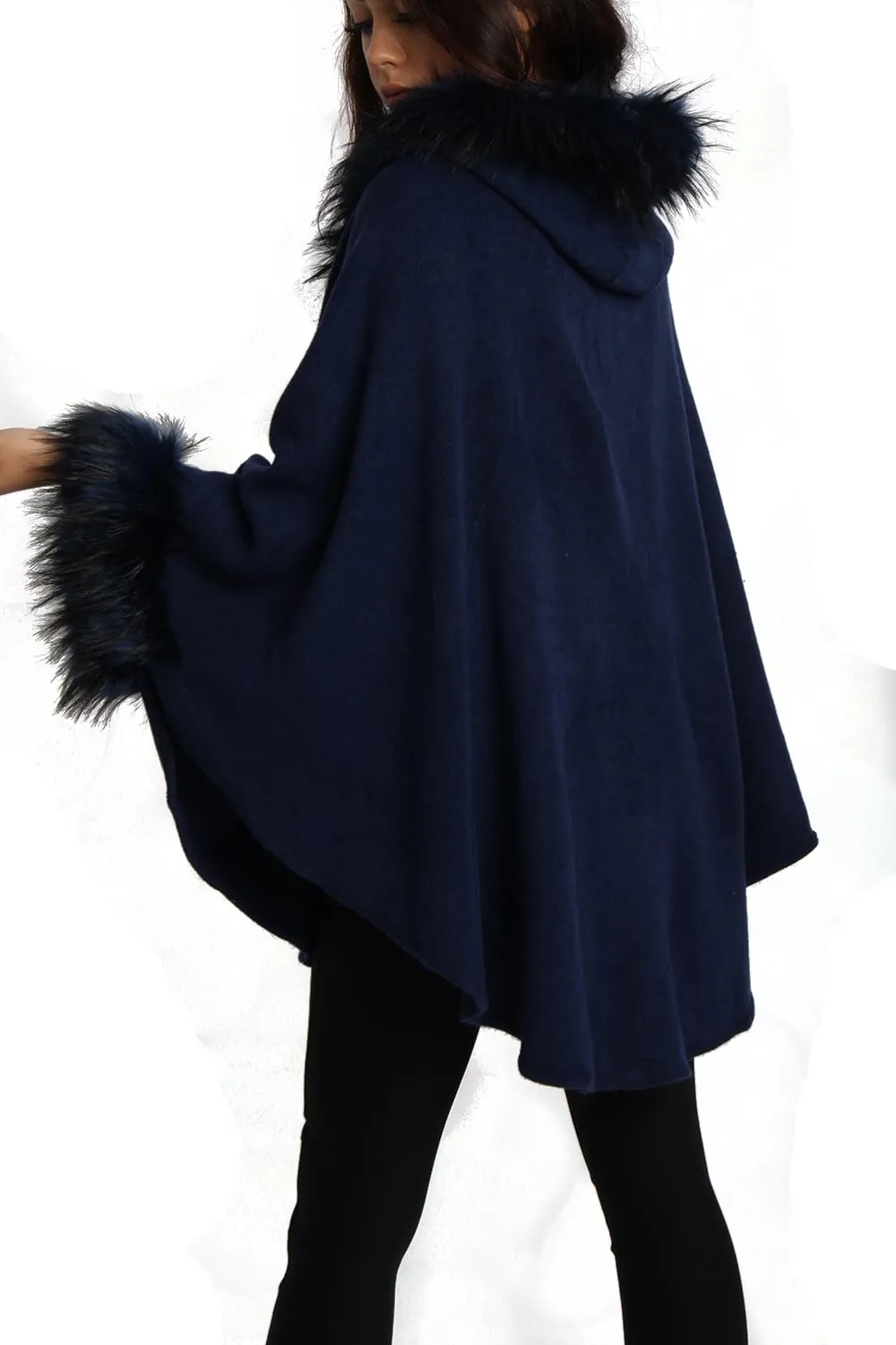 Short Faux Fur Cape With Sleeves