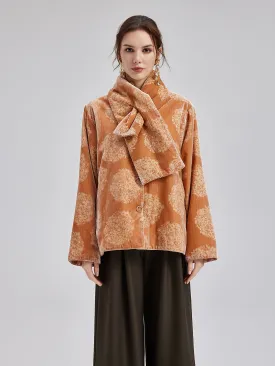 Silk Velvet Jacquard Coat（Includes Scarf）