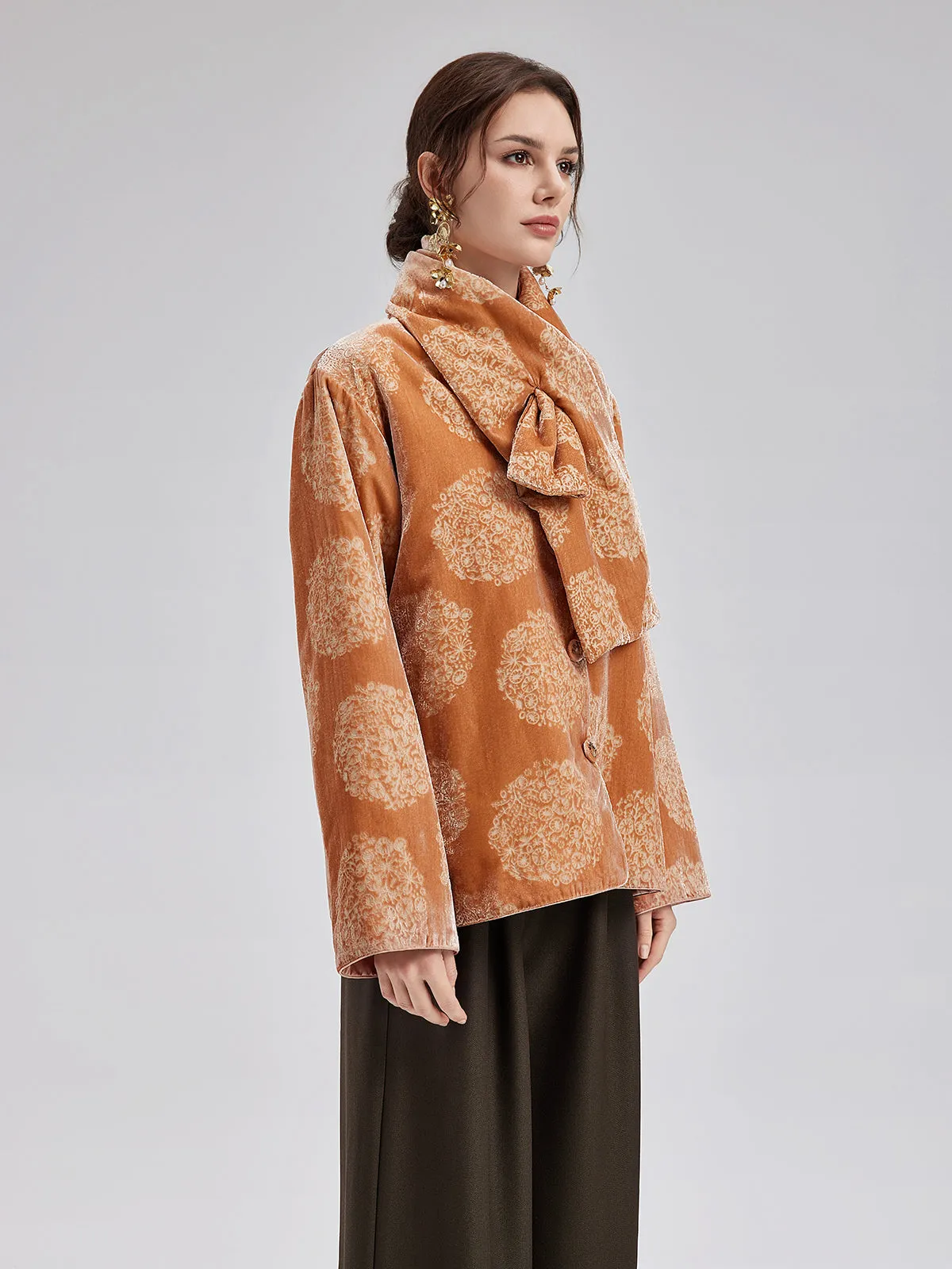 Silk Velvet Jacquard Coat（Includes Scarf）