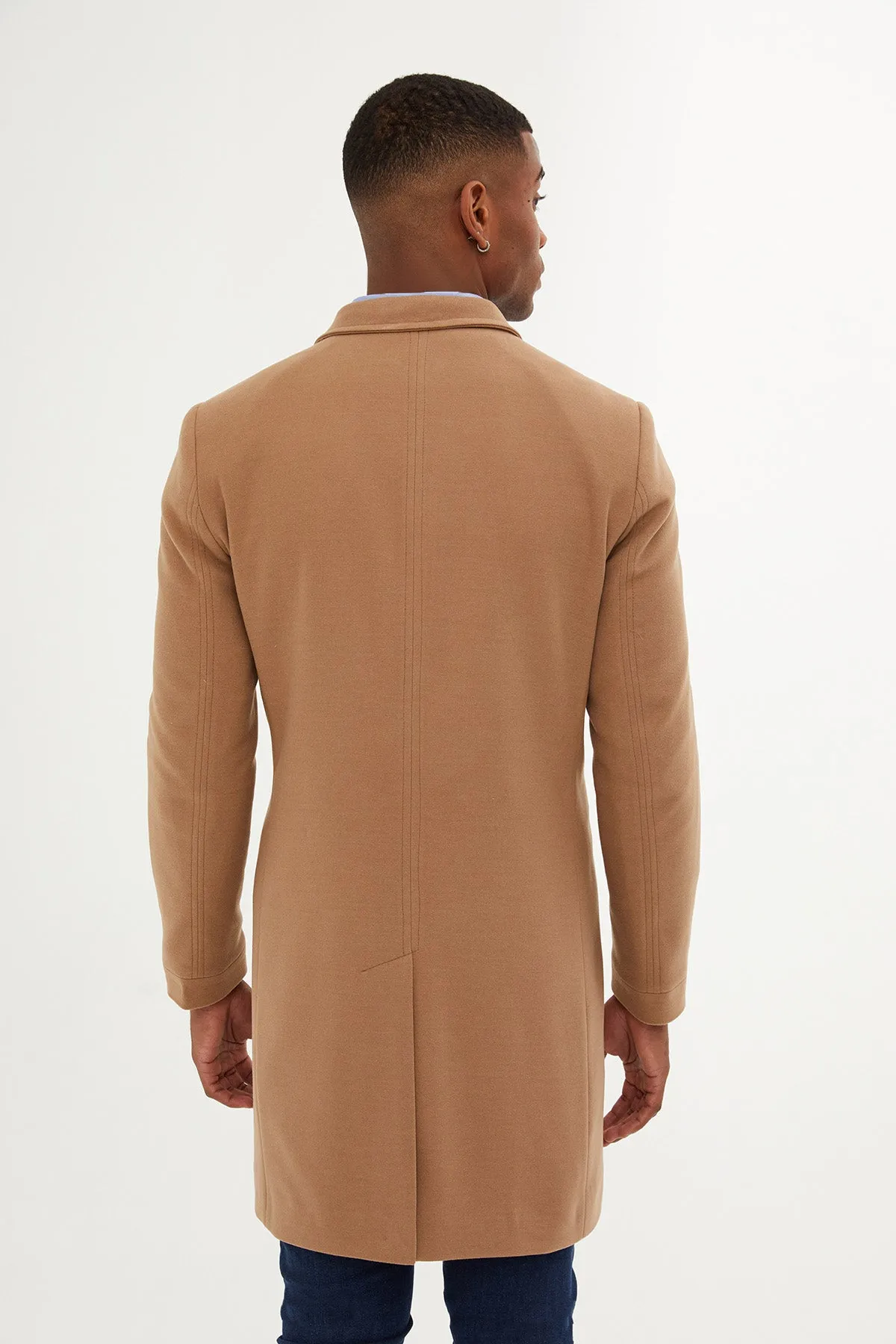 Slim Fit Cachet Notch Lapel Camel Overcoat