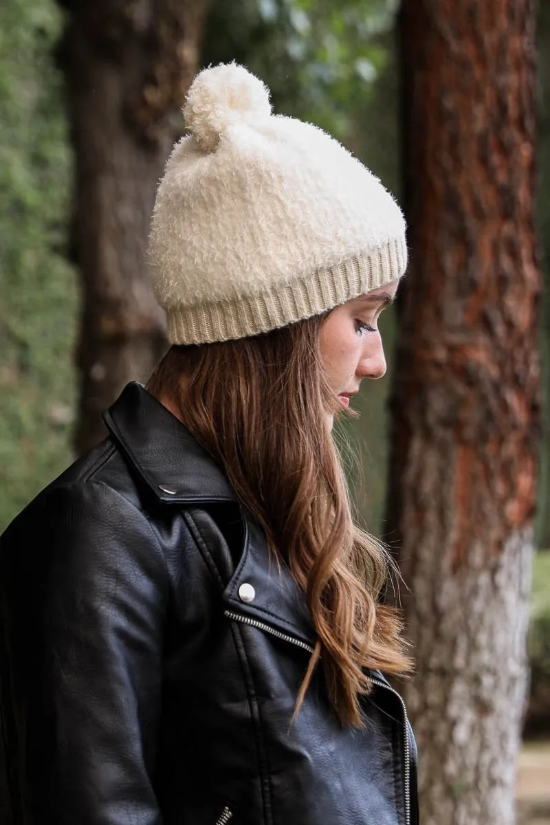 Soft Furry Pom Knit Beanie