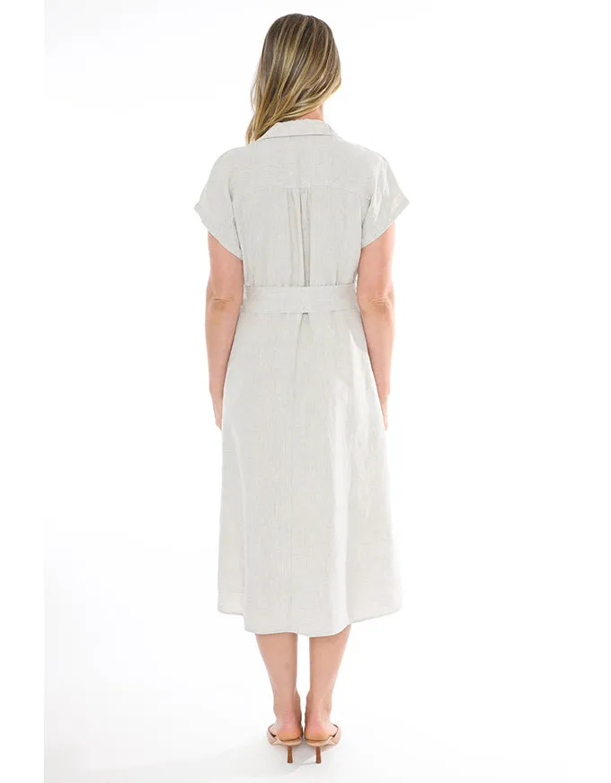 S/S Belted Linen Dress Natural Flax