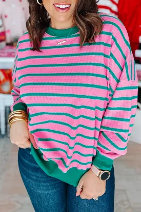 Stripe Waffle Crewneck Sweatshirt Plus Size