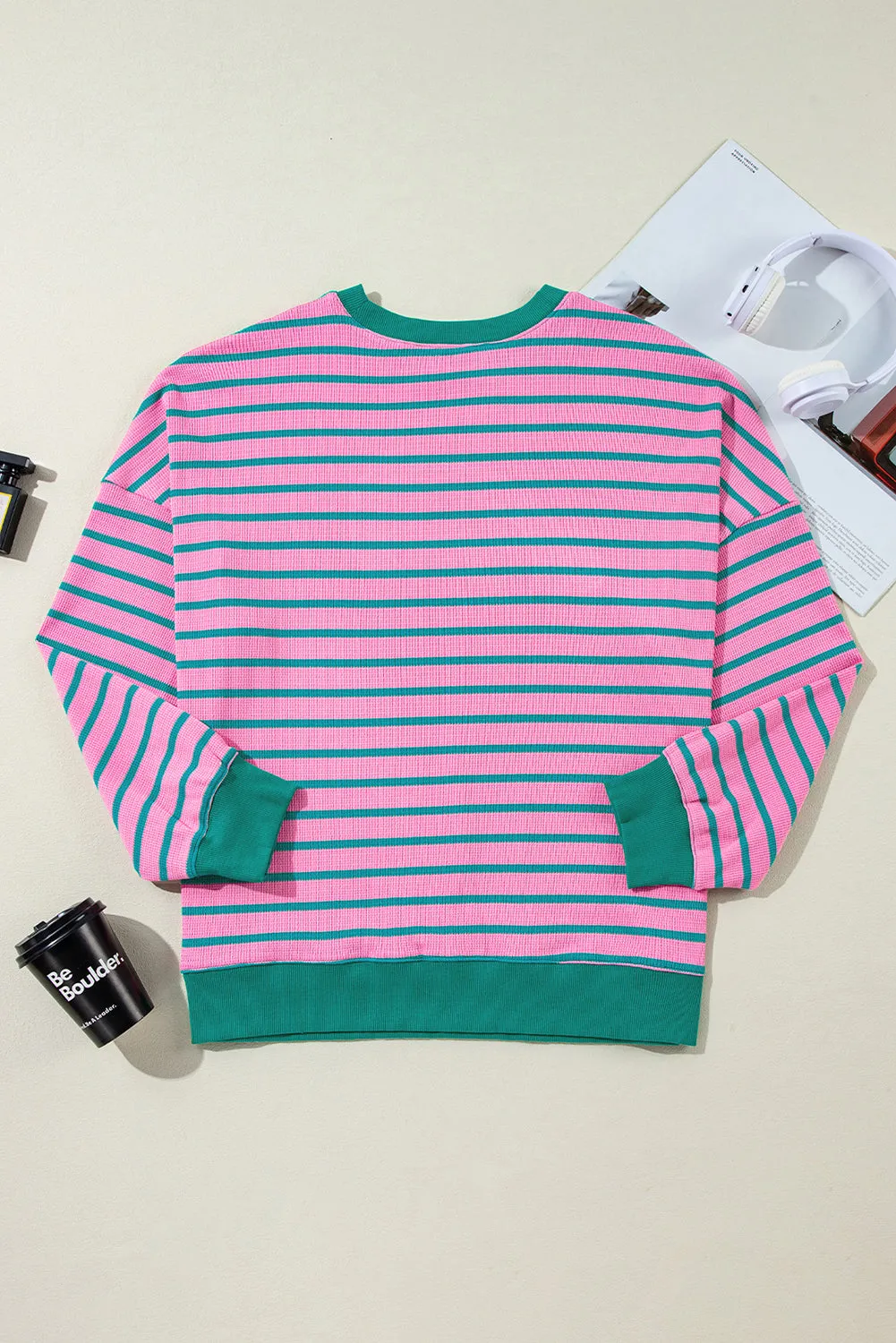 Stripe Waffle Crewneck Sweatshirt Plus Size