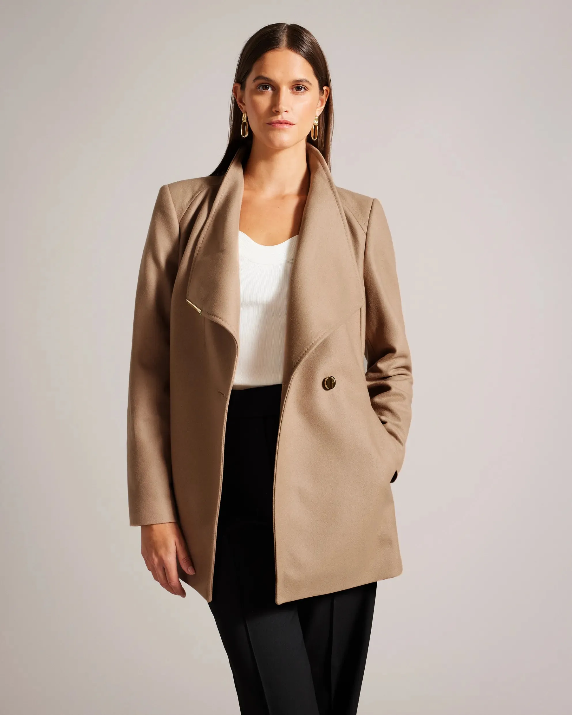 Ted Baker Rosess Wool Wrap Short Coat | Camel