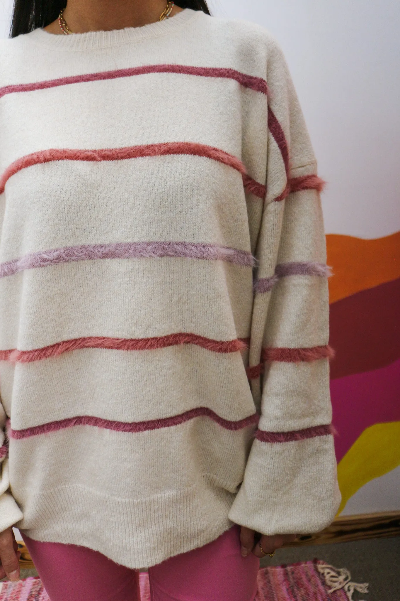 The Missing Piece Cream Pink Stripe Sweater