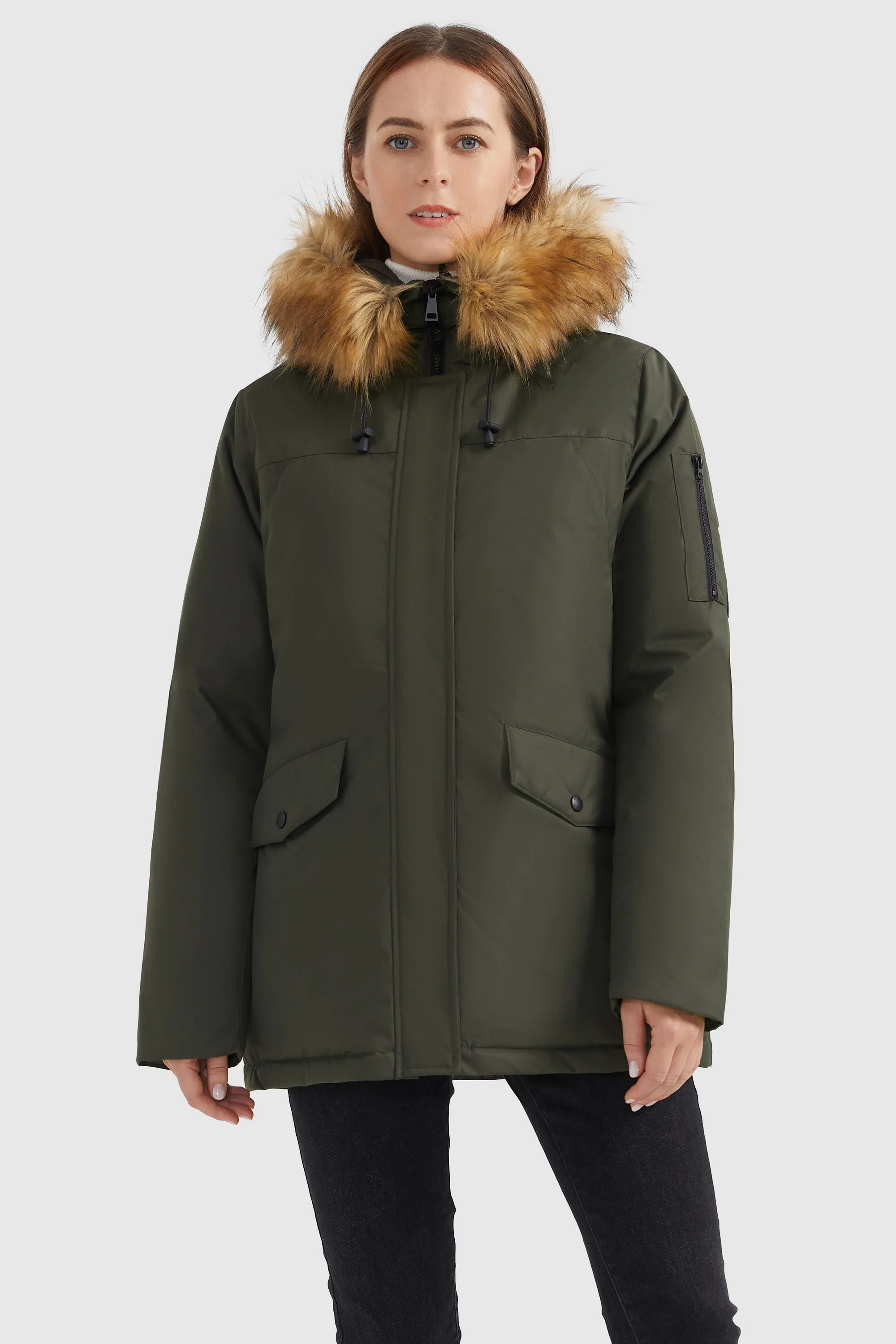 Thickened Down Coat with Faux Fur Trim Hood