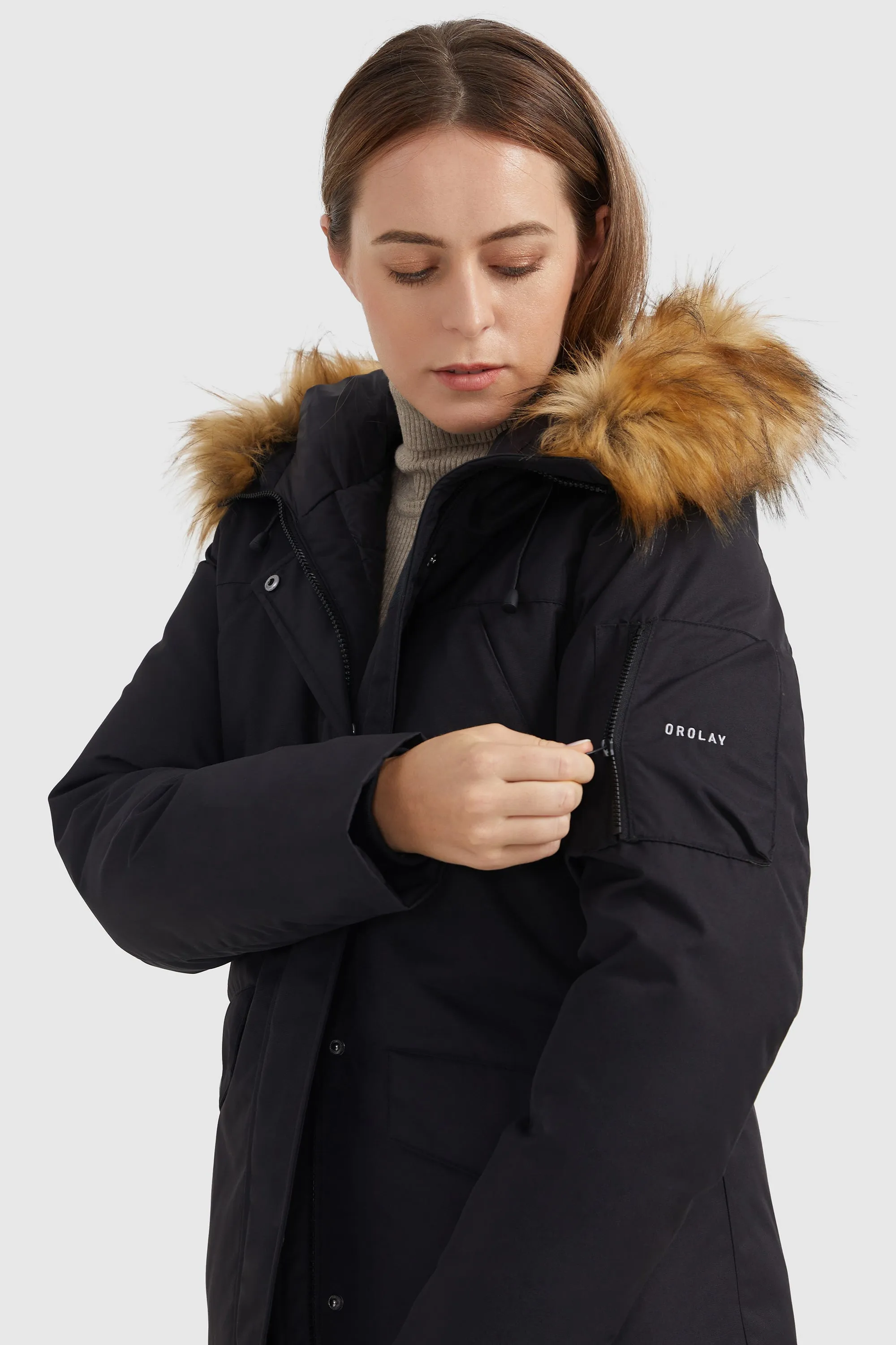 Thickened Down Coat with Faux Fur Trim Hood