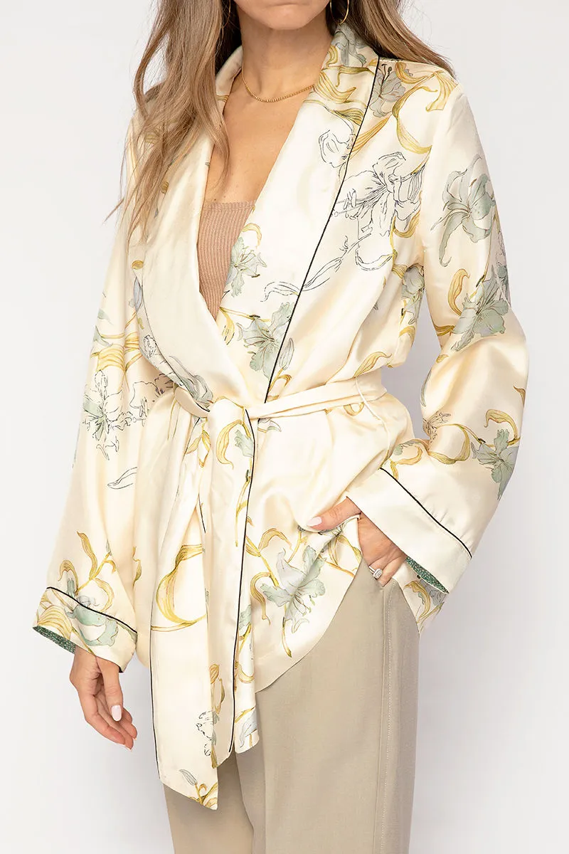 Twill Belted Jacket in Ivory Gelsomina Print