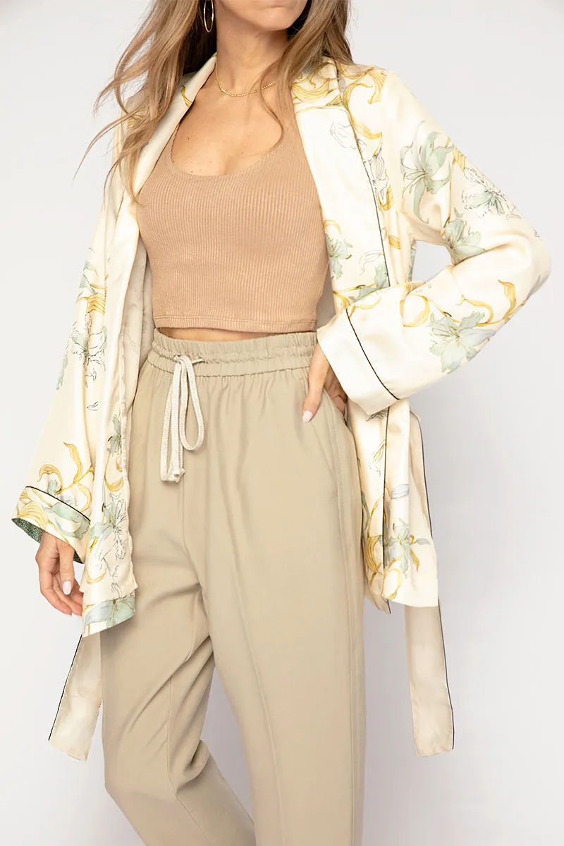 Twill Belted Jacket in Ivory Gelsomina Print