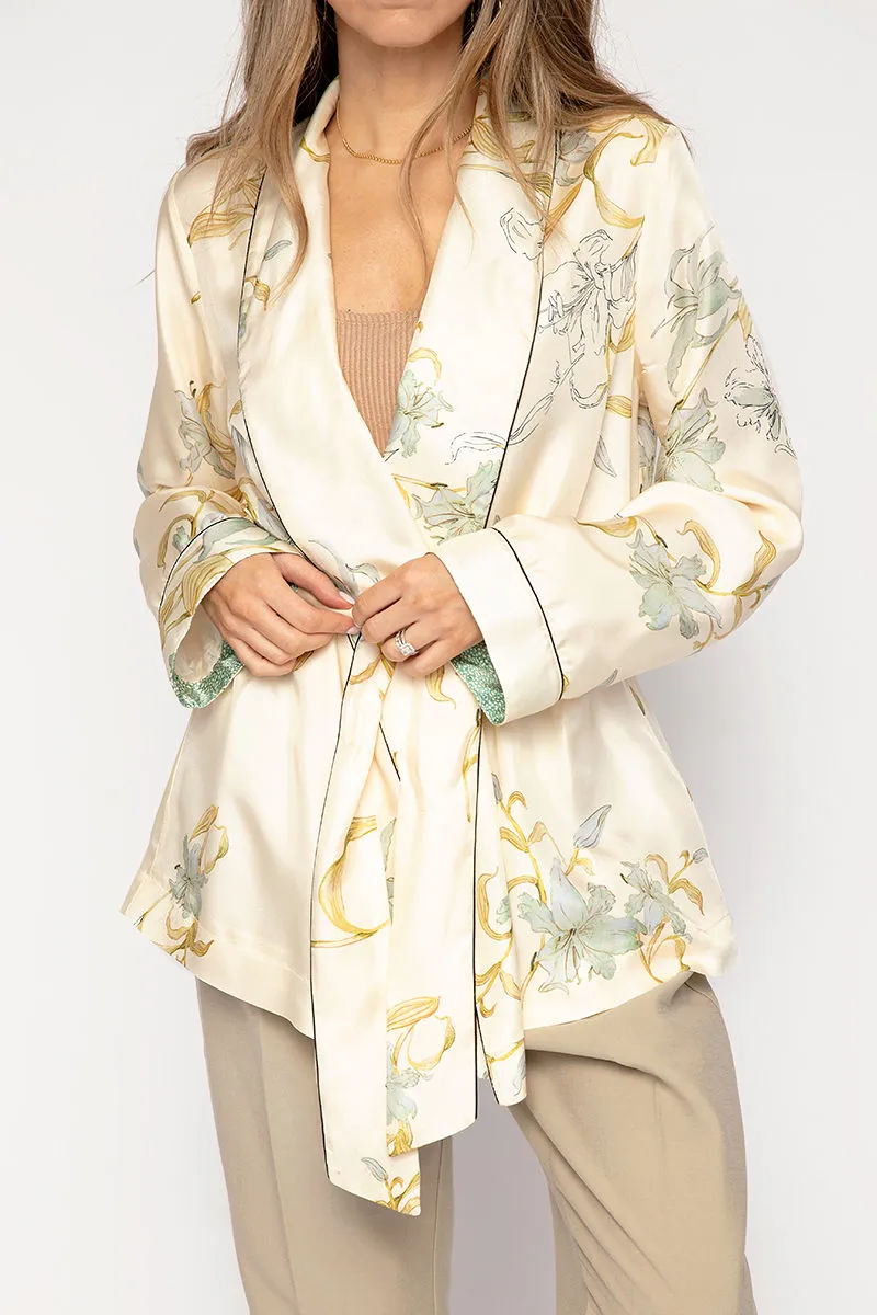 Twill Belted Jacket in Ivory Gelsomina Print