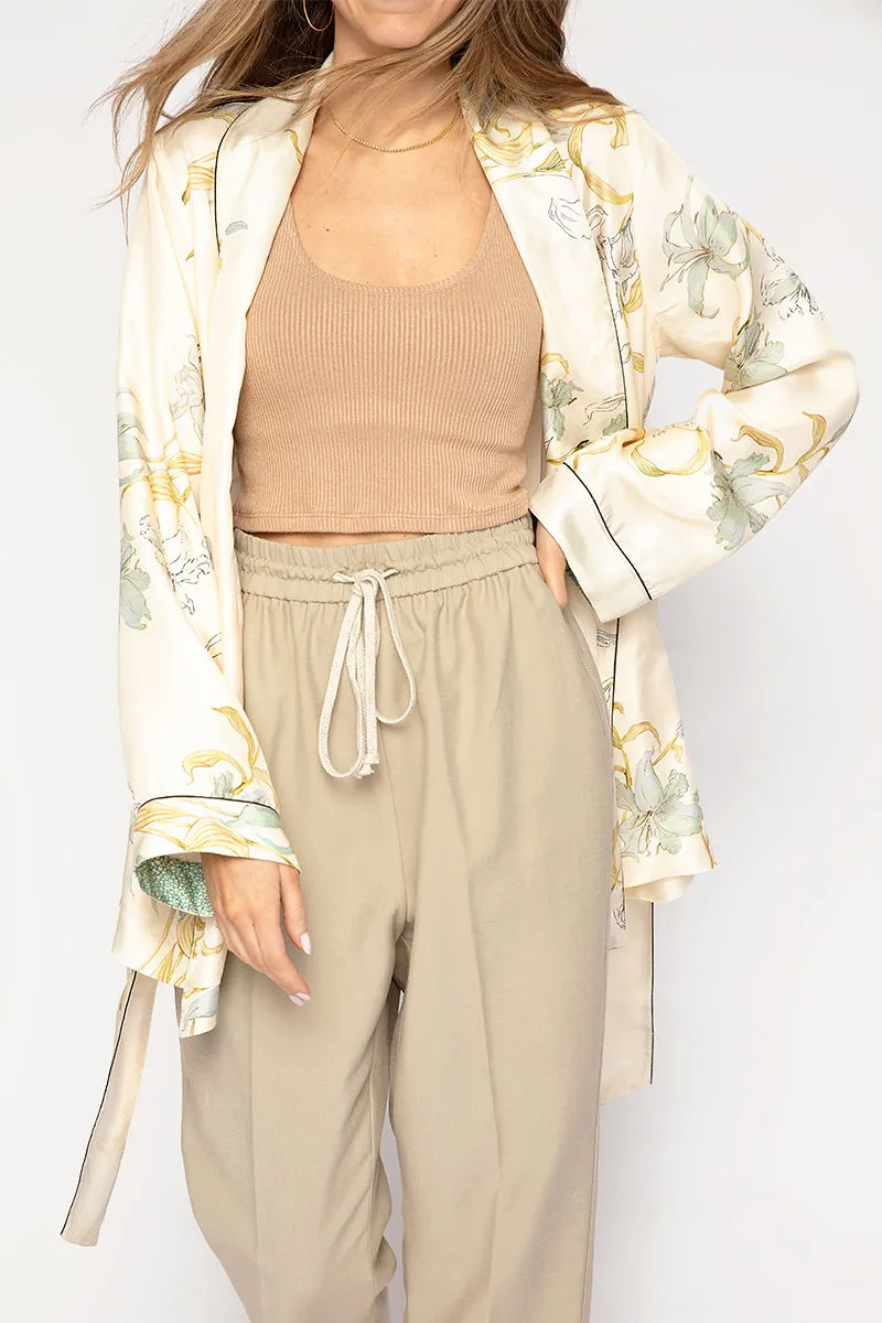 Twill Belted Jacket in Ivory Gelsomina Print