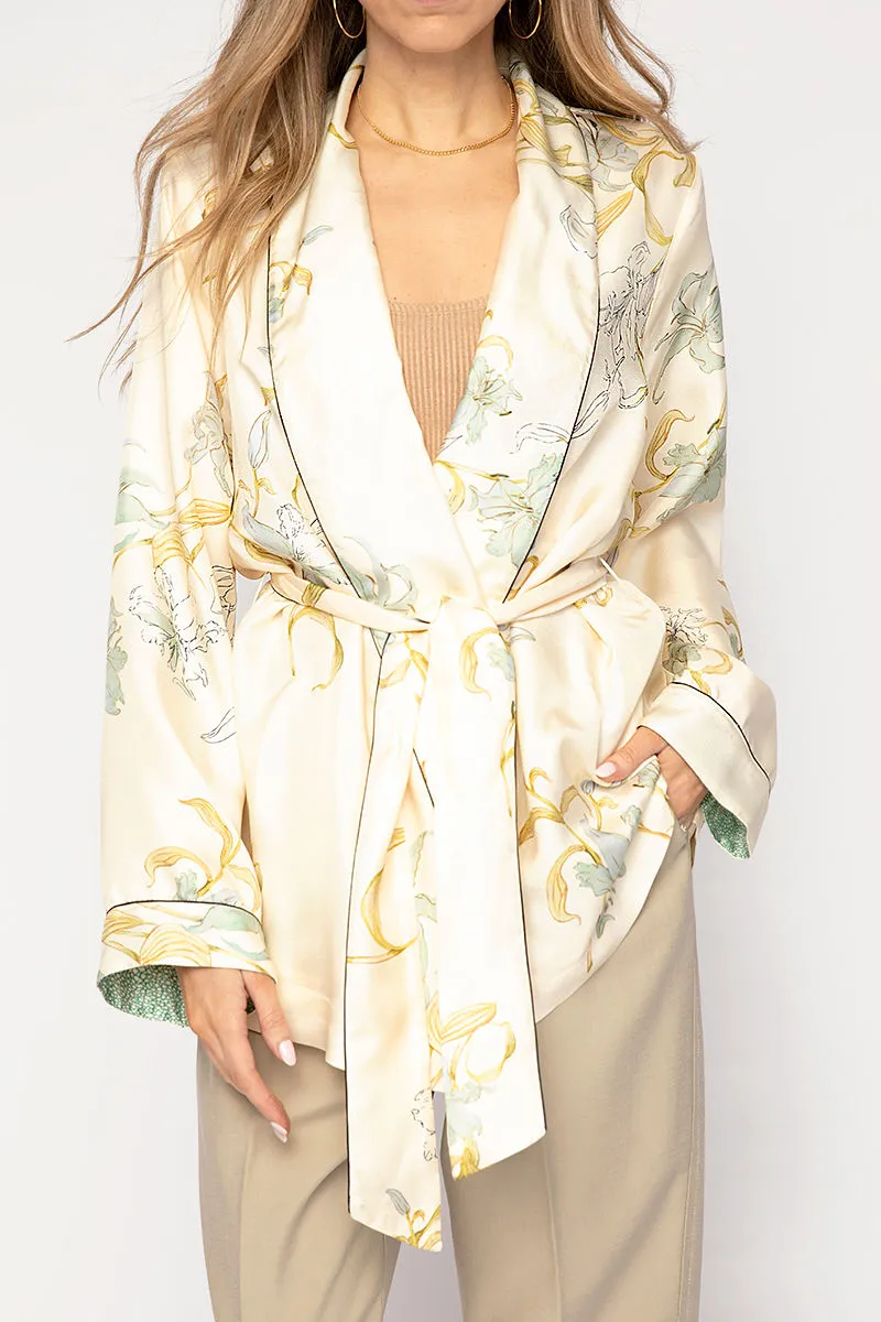 Twill Belted Jacket in Ivory Gelsomina Print