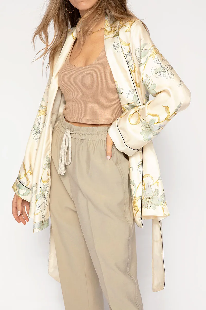 Twill Belted Jacket in Ivory Gelsomina Print