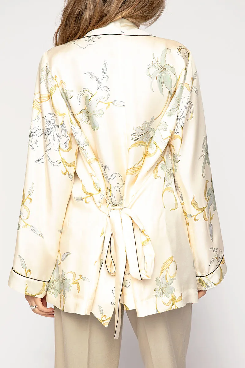 Twill Belted Jacket in Ivory Gelsomina Print