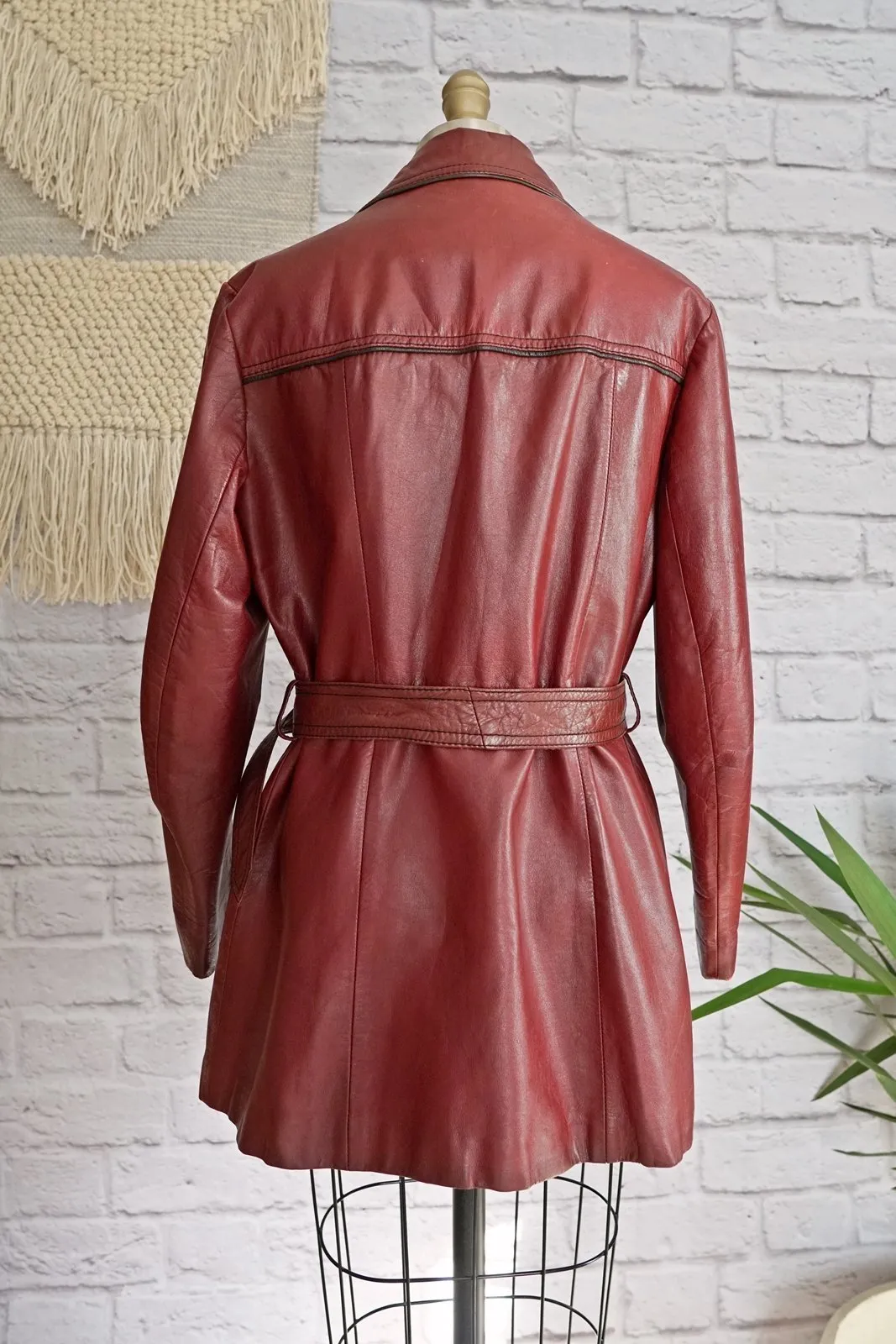 Vintage Cinnamon Leather Trench Coat