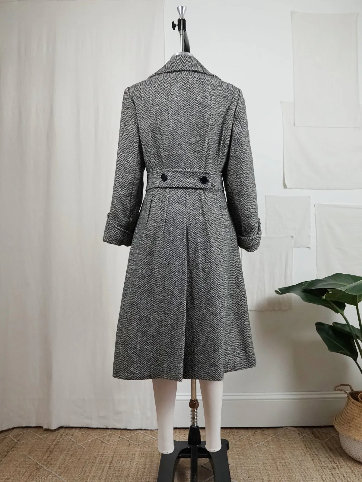 Vintage Herringbone Wool Belted Coat