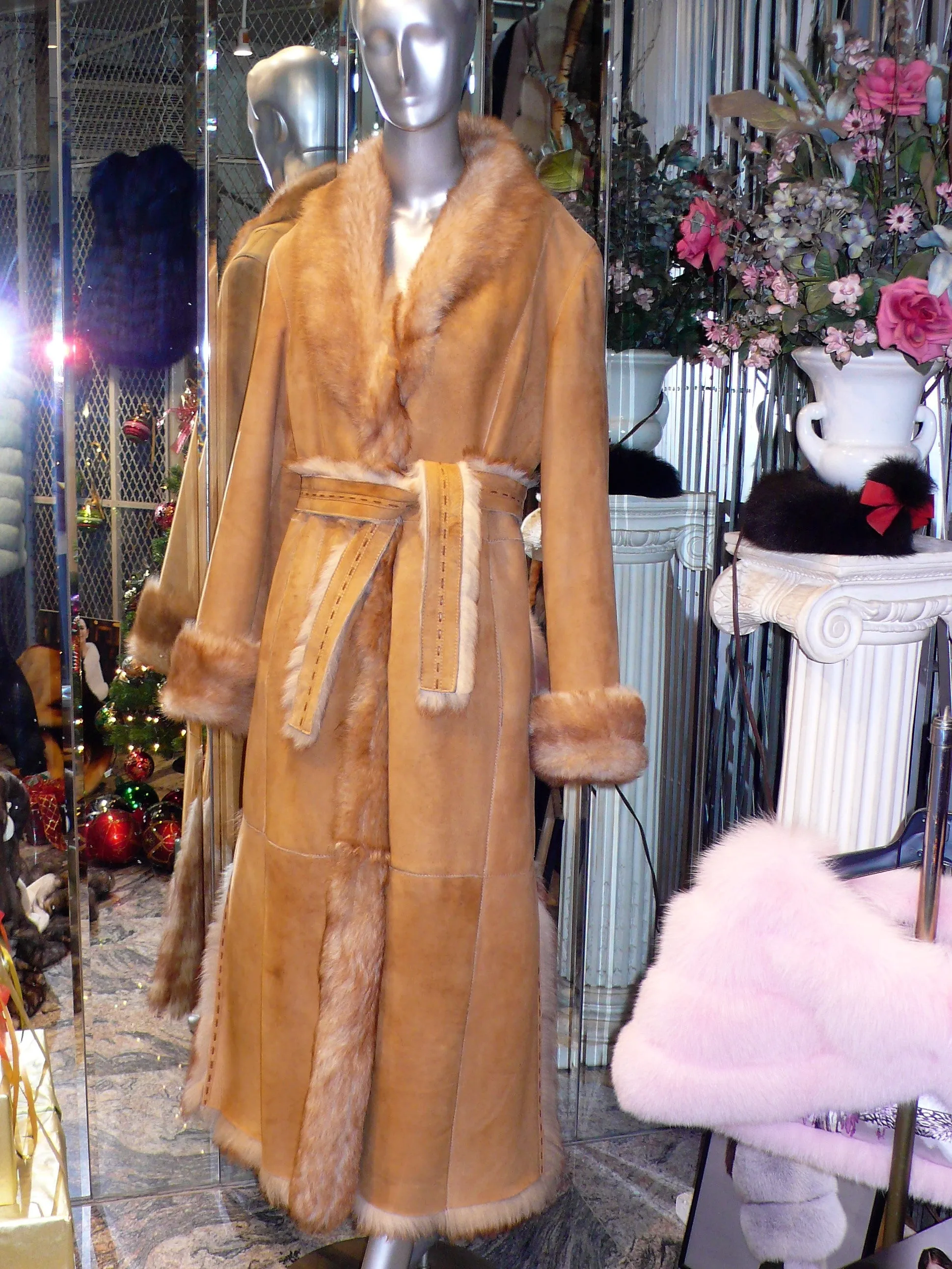 Warm Genuine Shearling Fur Coat Rust Tan ITALY--Shasa Designer