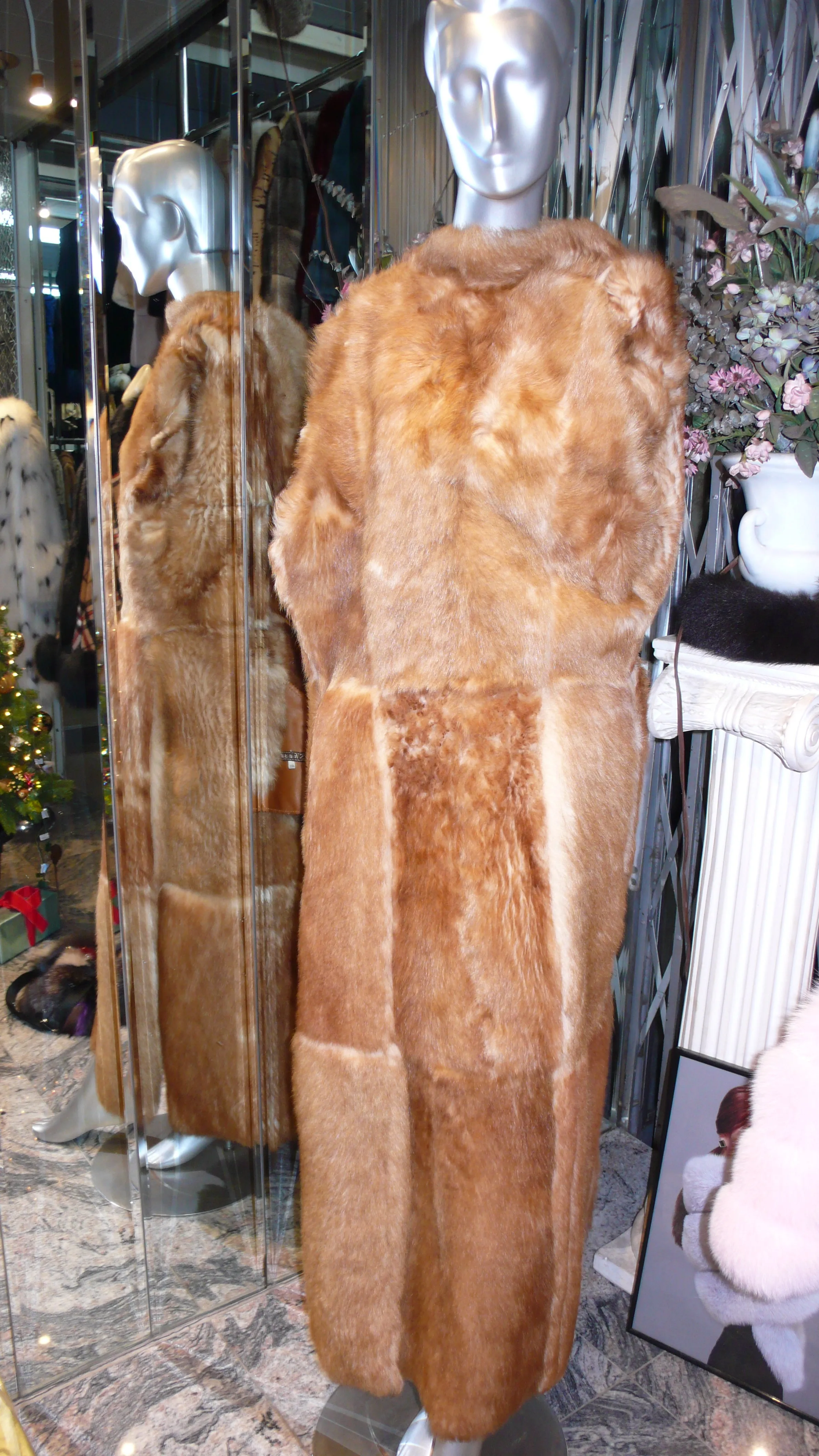 Warm Genuine Shearling Fur Coat Rust Tan ITALY--Shasa Designer