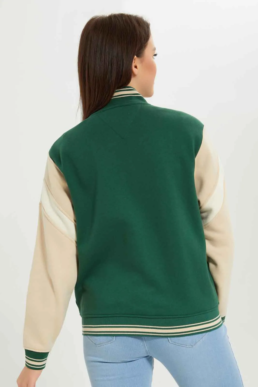 Women Green Base Ball Jacket