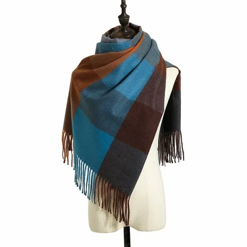 Women's Fall Winter Scarf Classic Tassel Plaid Scarf