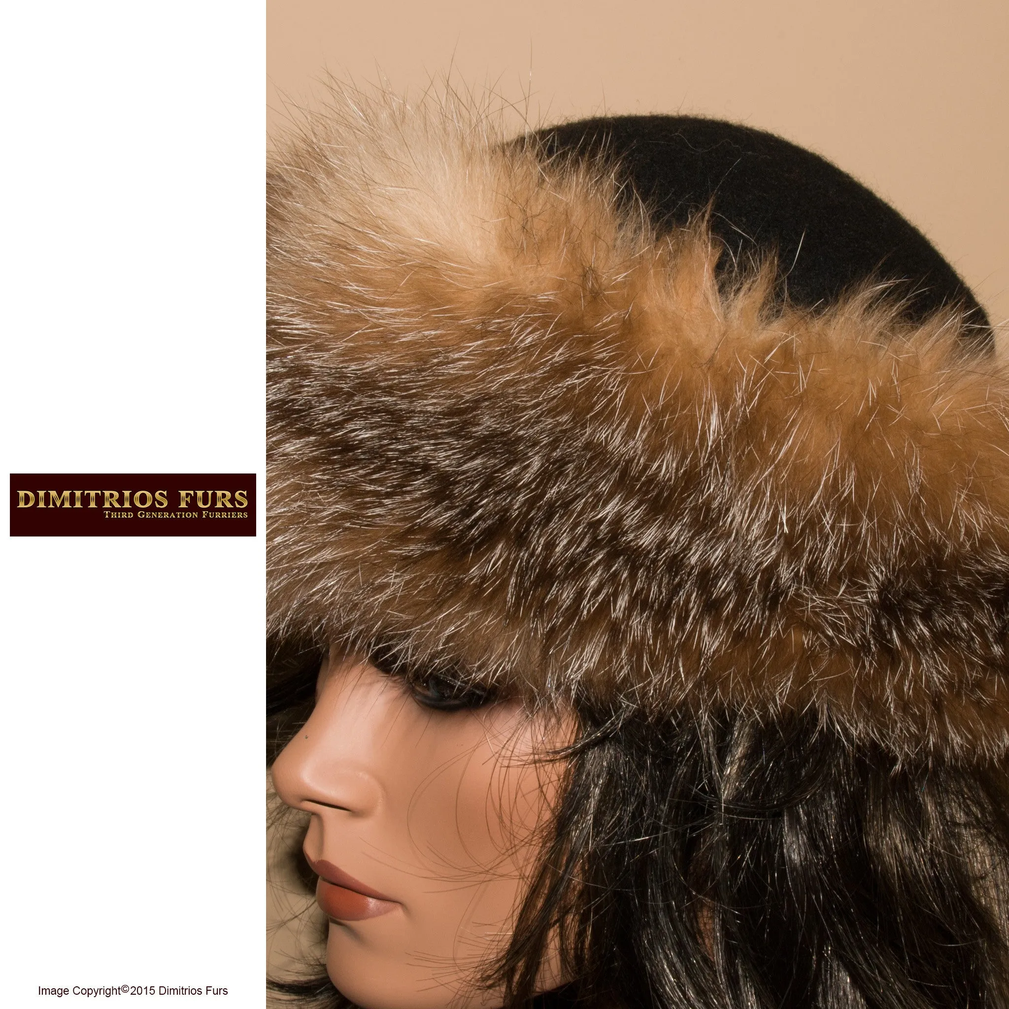 Womens' Fur Hats - Black Wool Felt - Crystal Fox Trim