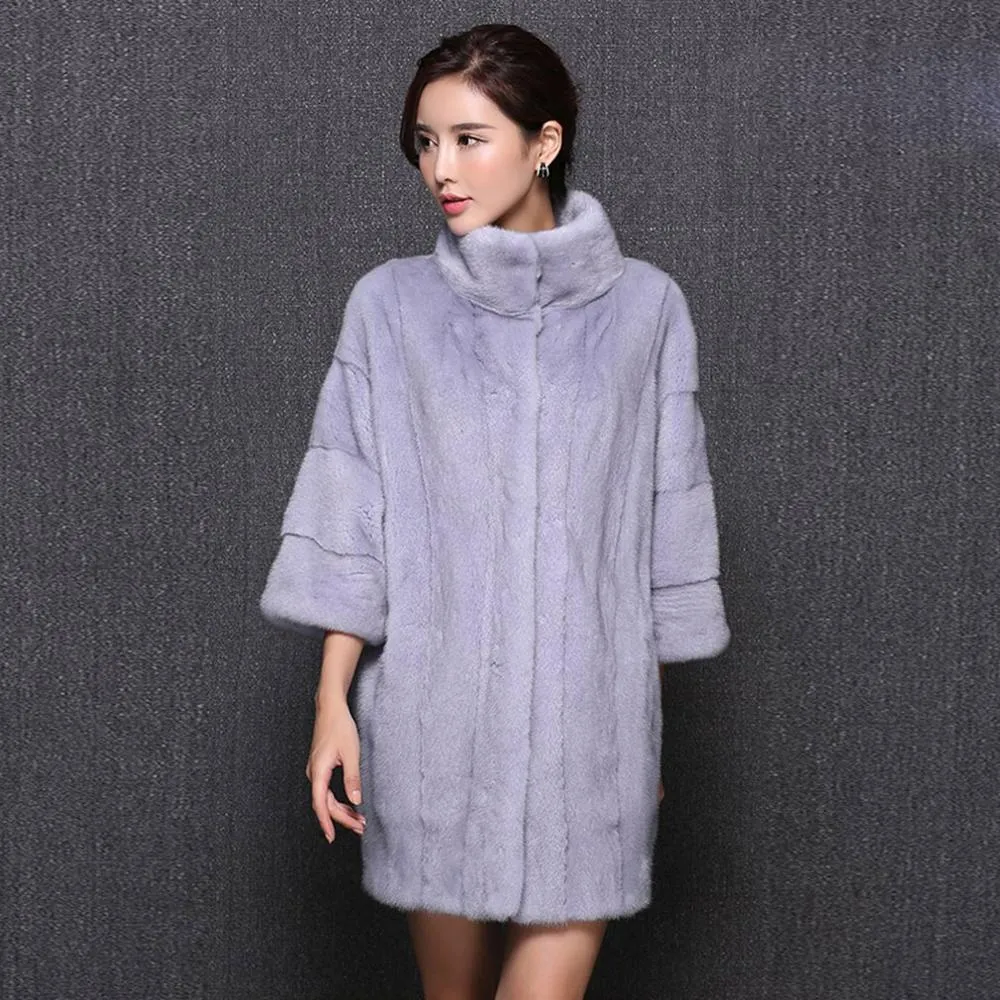 Women's Genuine Mink Fur Coat Women With Stand-up Collar Overcoat Female Fur Story FS16042