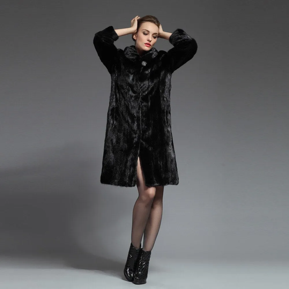 Women's Natural Mink Fur Coat Women Hood Full Winter Coat Women Dress