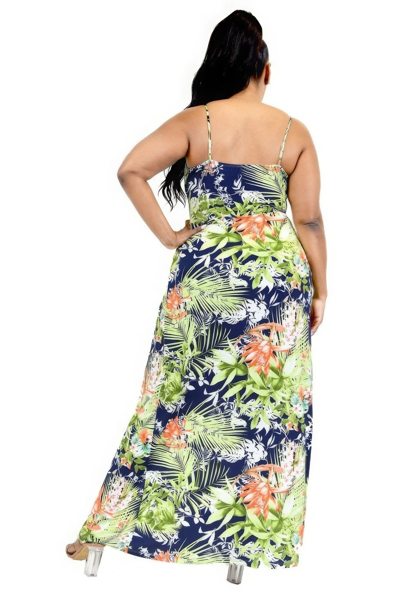 Women's Plus Size Tropical Leaf Print Maxi Summer Dress