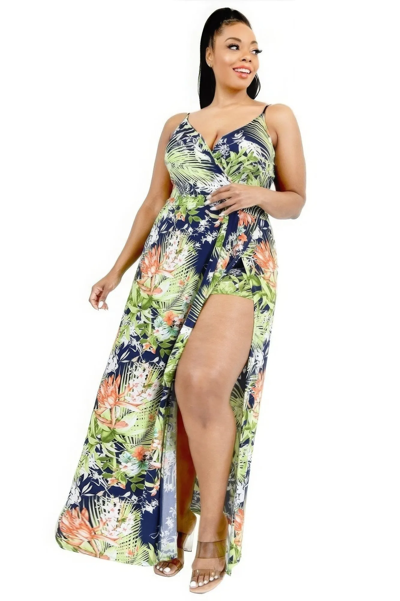 Women's Plus Size Tropical Leaf Print Maxi Summer Dress