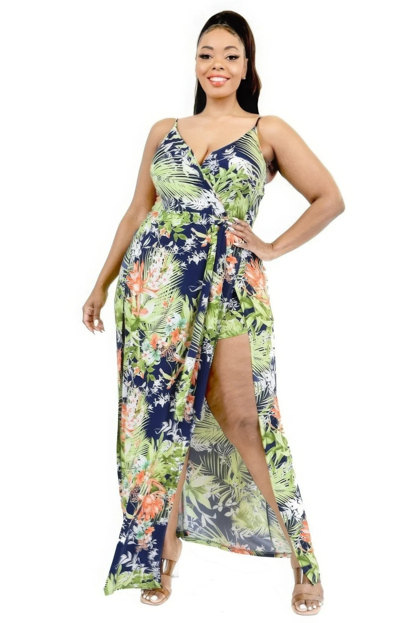 Women's Plus Size Tropical Leaf Print Maxi Summer Dress