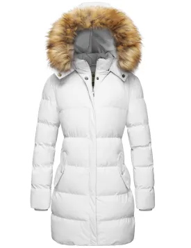 Women'S Puffer Jacket Warm Winter Coat Hooded Waterproof Puffer Jacket White M