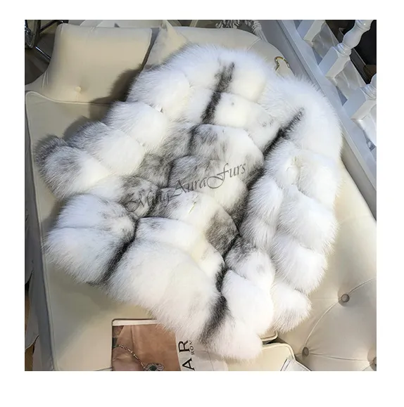 Women's Real Fox Fur Coat  - Artic Marble Frost Fox - G0017