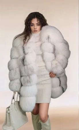 Women's Real Fox Fur Coat  - Artic Marble Frost Fox - G0017