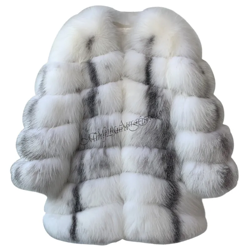 Women's Real Fox Fur Coat  - Artic Marble Frost Fox - G0017