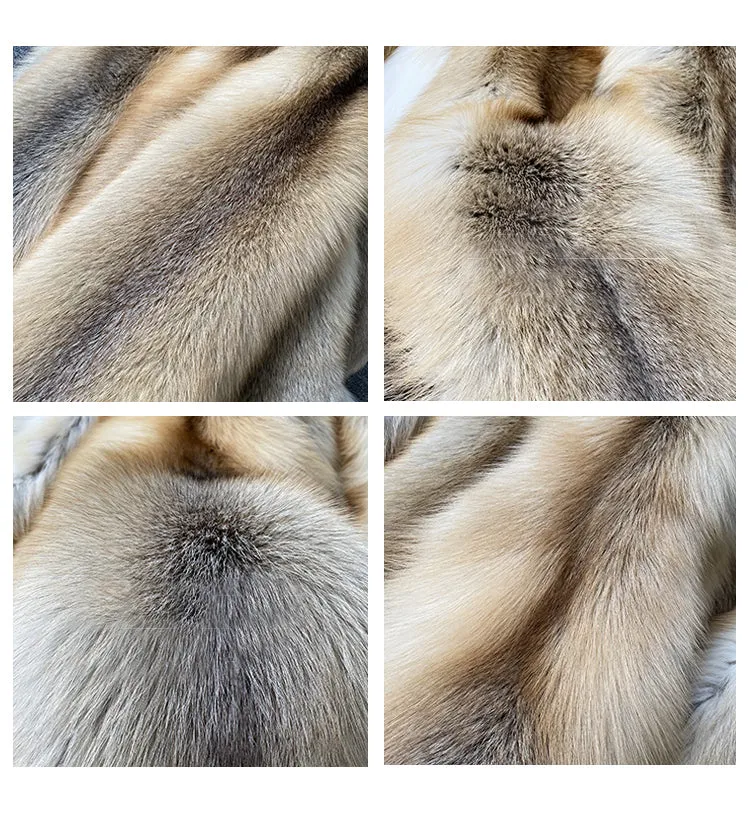 Women's Real Fox Fur Coat with Fur Collar - Golden Island FOX - G002