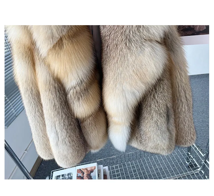 Women's Real Fox Fur Coat with Fur Collar - Golden Island FOX - G002