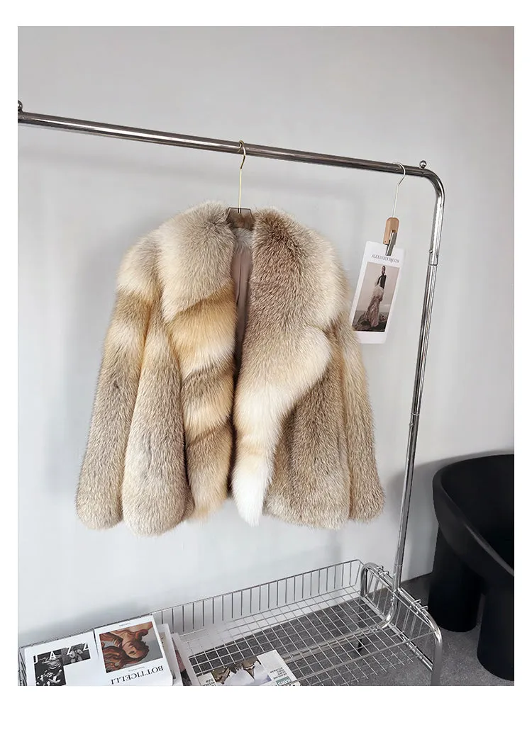 Women's Real Fox Fur Coat with Fur Collar - Golden Island FOX - G002