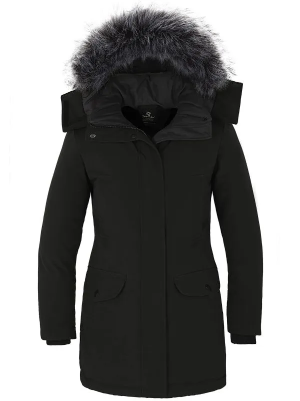 Women's Warm Winter Coat Long Puffer Jacket with Faux Fur Trimmed Hood Acadia 40