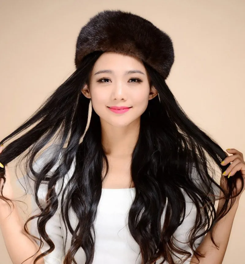 Women's Winter Hat Real Whole Mink Fur Hat Ladies' Pillbox Seal Hat 13614