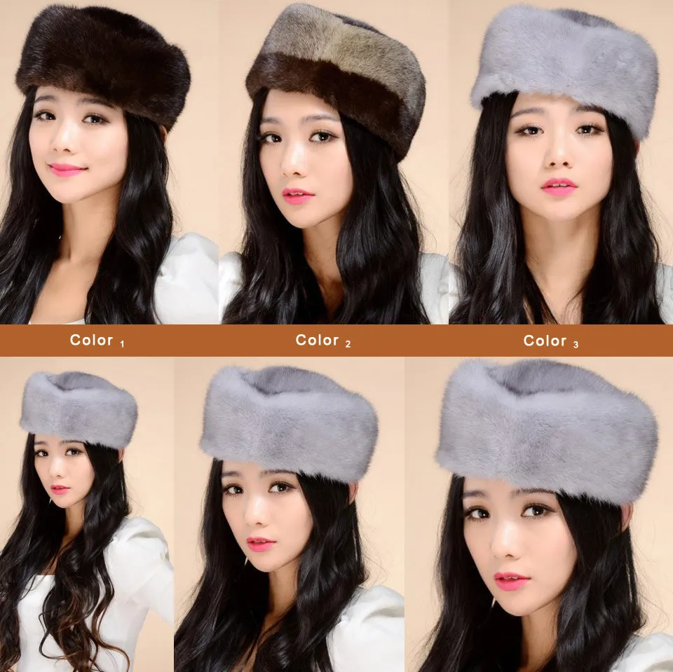 Women's Winter Hat Real Whole Mink Fur Hat Ladies' Pillbox Seal Hat 13614