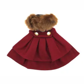 Wool Fur Trimmed Dog Harness Coat Burgundy