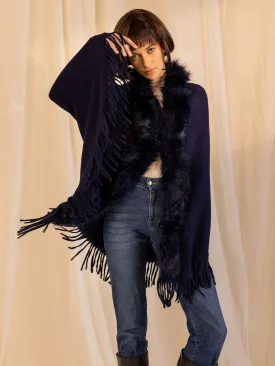 Woolen Fur Cape - Navy